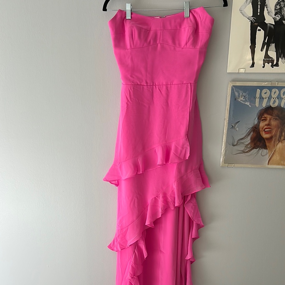 Amanda Uprichard Magnolia Hot Pink Med Asymmetrical Pink Ruffled Gown